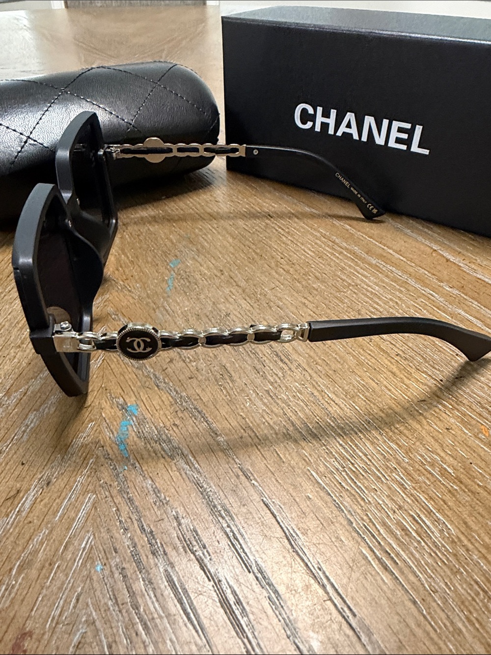 CHANEL Black & Silver Oversized Square Sunglasses with CC Emblem - Picture 7 of 10